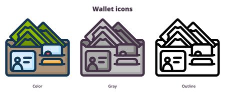 Three wallet and money iconsのイラスト素材