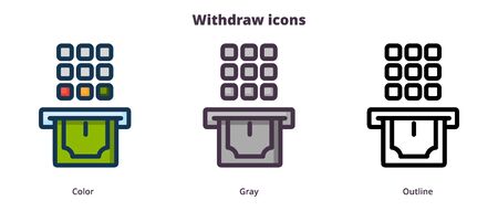 Cash withdrawal, terminal, payment iconsのイラスト素材