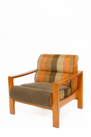 Colorful upholstery wooden armchair on white backgroundの写真素材