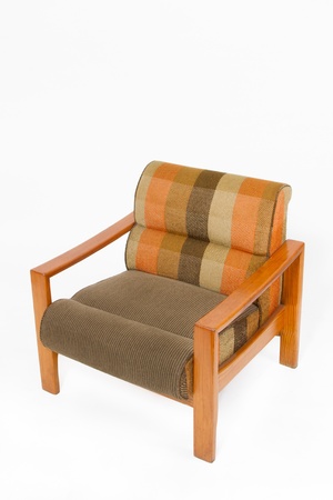 Colorful upholstery wooden armchair on white backgroundの写真素材