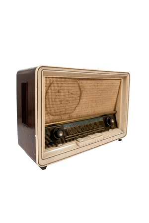 Old  wooden brown radio on white backgroundの写真素材