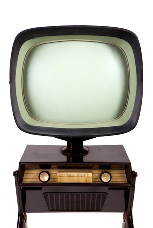 Vintage TV stand on white backgroundの写真素材