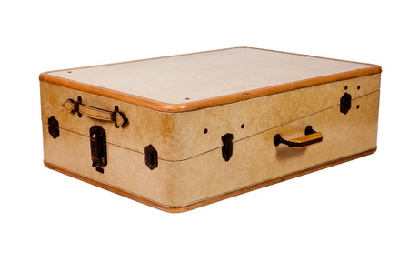 Old vintage suitcase on white background