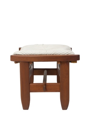 Contemporary wooden chair with white seat on white backgroundの写真素材