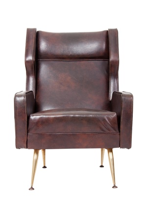 Brown leather armchair on white backgroundの写真素材