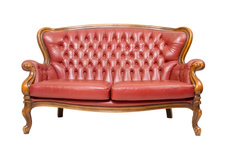 Luxury vintage red sofa on white backgroundの写真素材