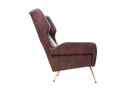 Brown leather armchair on white backgroundの写真素材