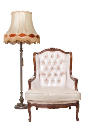 Vintage luxury armchair and lamp on white backgroundの写真素材
