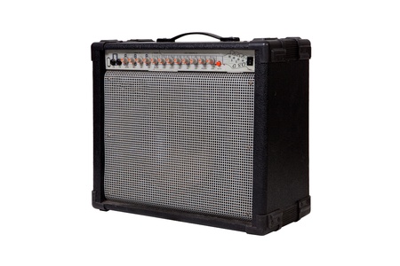 Guitar amplifier on white backgroundの写真素材