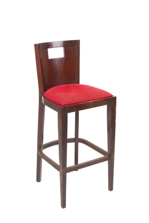 Contemporary wooden stool with red seat on white backgroundの写真素材