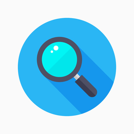 Magnifier glass flat icon with long shadow on blue circle background , vector illustration , eps10のイラスト素材