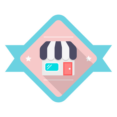 Store flat icon with long shadow on badge background,EPS 10のイラスト素材