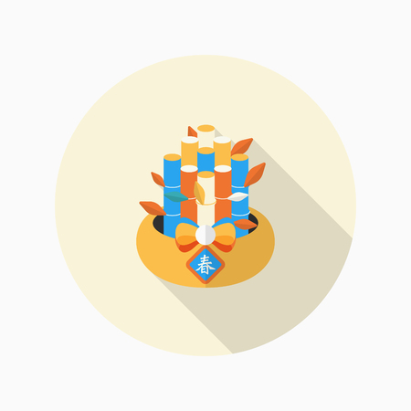 Chinese New Year icon, Vector flat long shadow design.Chinese decorative bamboo means " good luck and happiness to you."のイラスト素材
