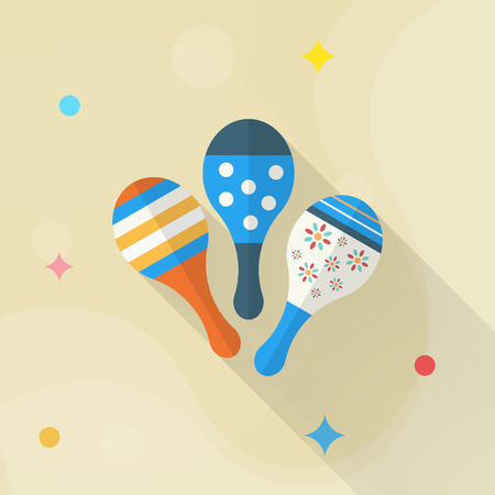 Wooden rattle icon , Vector flat long shadow design. Children's toys concept.のイラスト素材