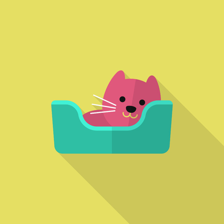 Cat bed icon , Vector flat long shadow design.のイラスト素材