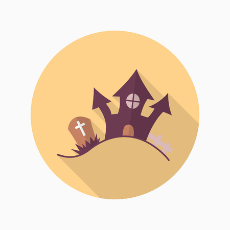 Halloween castle icon, Vector flat long shadow design. Halloween concept.のイラスト素材