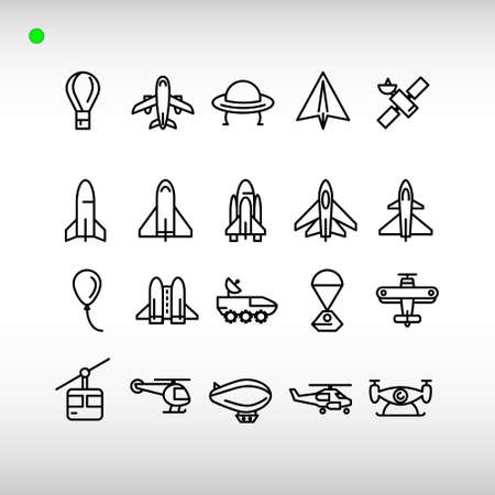 aircraft icon set in outline style, unique design, expanded stroke, and editable vectorのイラスト素材
