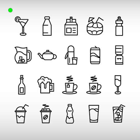 beverage icon set in outline style, unique design, expanded stroke, and editable vectorのイラスト素材