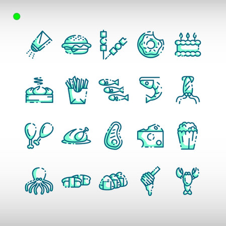 foods icon set in two tone blue color style, unique design, expanded stroke, and editable vector with any color or size what you likeのイラスト素材