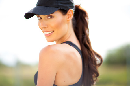 Young woman posing in fitness outfit.の写真素材