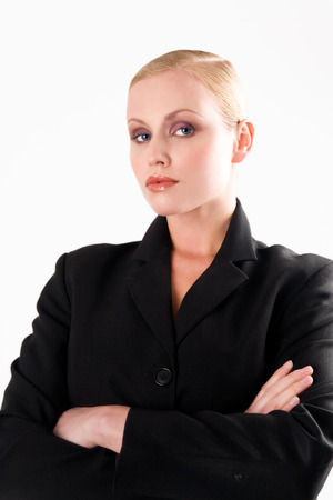 Young woman in black jacket.の写真素材