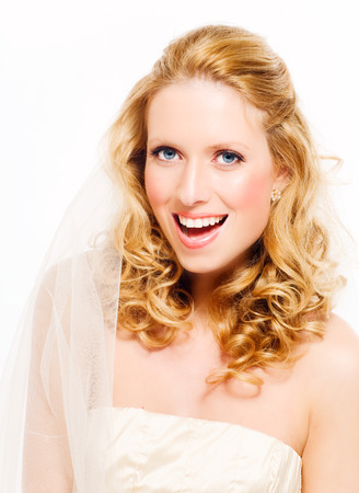 Beautiful bride on white background.の写真素材