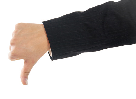 Male hand with dislike thumb down gesture.