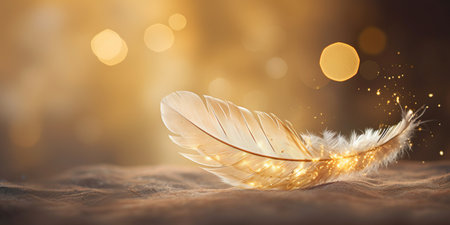 Close up view of a fluffy yellow feather. Abstract beauty in nature.の素材