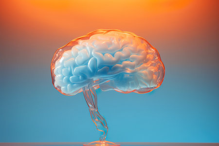 Illustration of a human brain on a blue background. Symbolizing intelligence and ideas.の素材