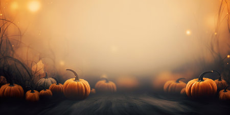 A glowing pumpkin in a spooky night setting. Halloween and autumn celebration.の素材