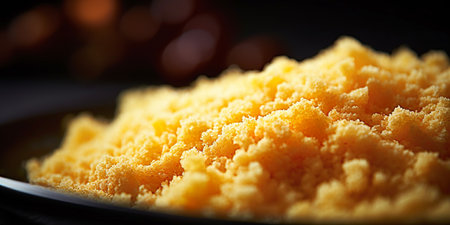 A taste of Middle Eastern and North African cuisine with a close-up shot of cooked couscous, a versatile and exotic dish.の素材