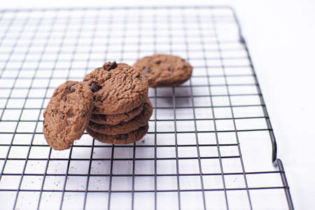 Chocolate cookies on a white table