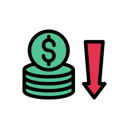 dollar down vector line colour iconのイラスト素材