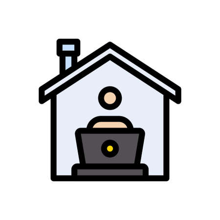 home working vector line colour iconのイラスト素材