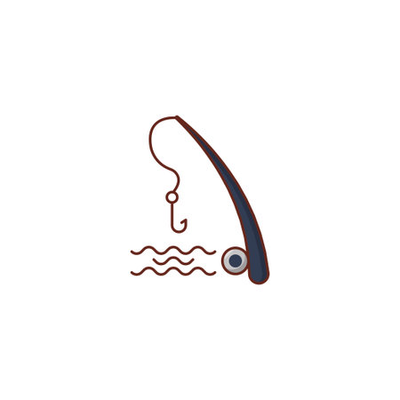 fishing rod vector line flat iconのイラスト素材