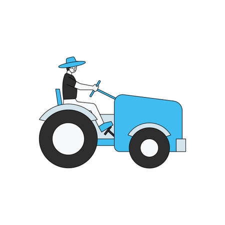 The boy is going to the field on a tractor.のイラスト素材