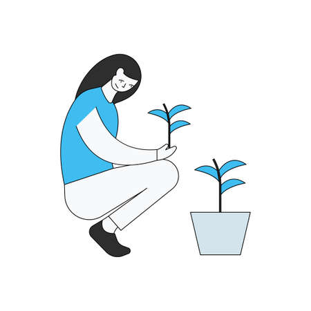 The girl is planting.のイラスト素材