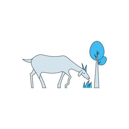 The animal is eating the grass of the field.のイラスト素材