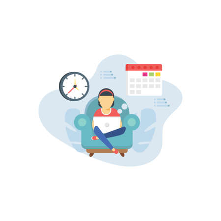 The girl is sitting on couch and checking her appointments.のイラスト素材