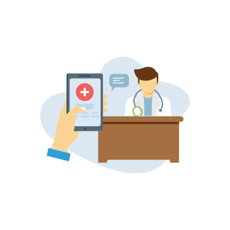 The doctor is sitting on table.のイラスト素材