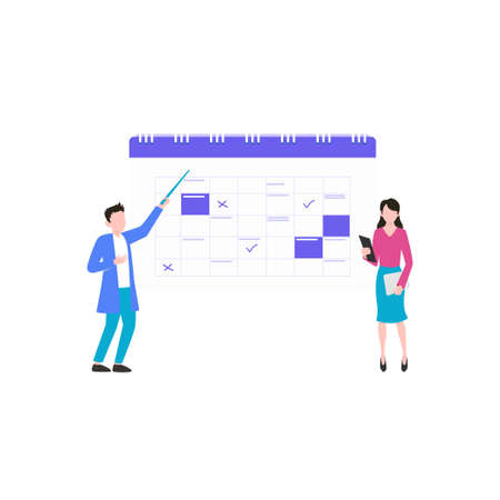 The boy is checking the appointment on the calendar.のイラスト素材