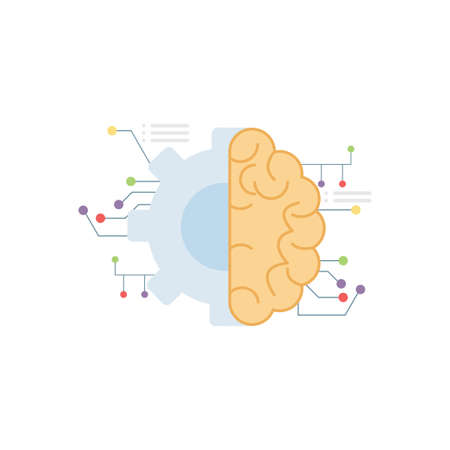 Half brain intelligence and half cog wheel.のイラスト素材