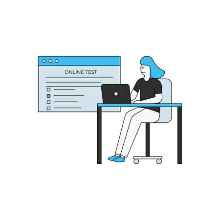The girl is giving test online.のイラスト素材