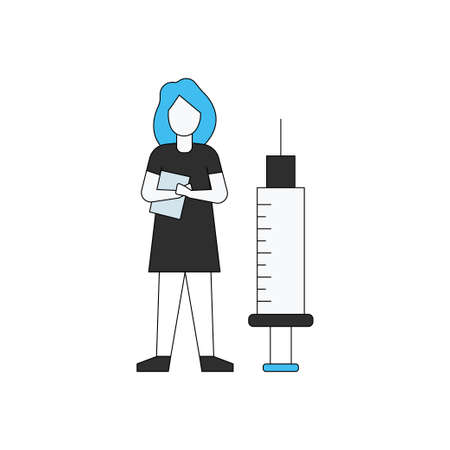 The girl is standing with the vaccine injection.のイラスト素材