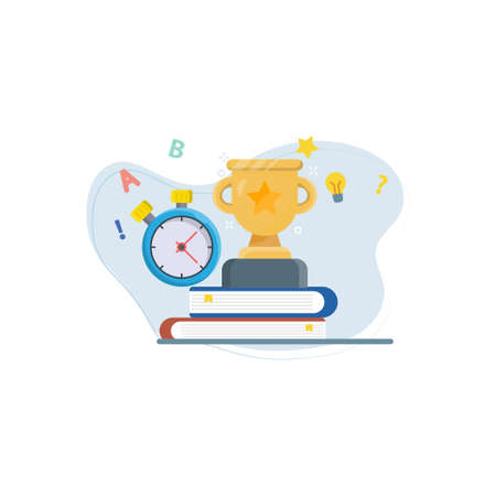 There are a trophy and stopwatch kept on books.のイラスト素材