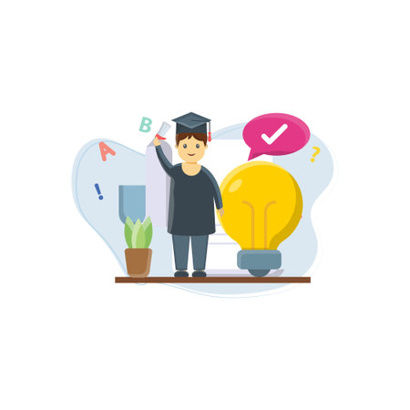 A boy is standing with his graduation degree.のイラスト素材