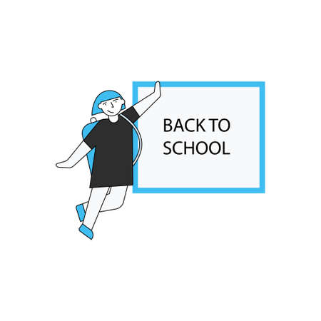 The girl is standing by the school board.のイラスト素材