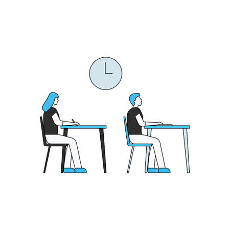 Students are sitting on their chairs in the classroom.のイラスト素材