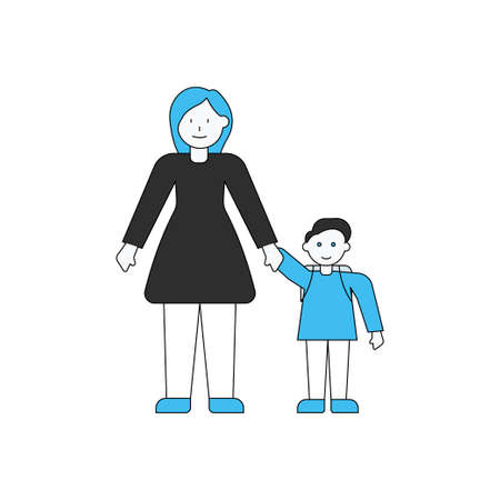 The mother is dropping the child off at school.のイラスト素材