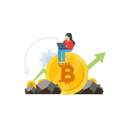 The girl is mining bitcoin.のイラスト素材
